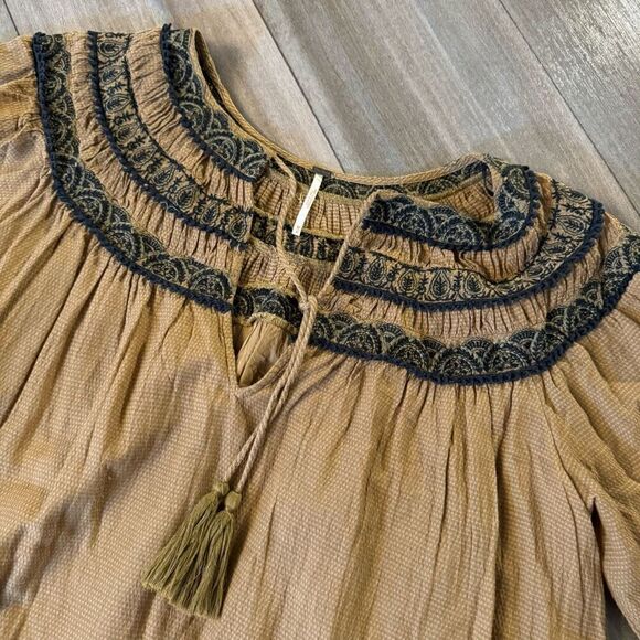 Free People Women’s Erin Mini Dress Neutral Embroidered Ruffle Bottom Women Medi - Picture 3 of 5